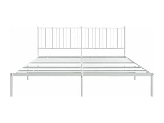 Metal bed frame without mattress and white headboard, 183x213 cm