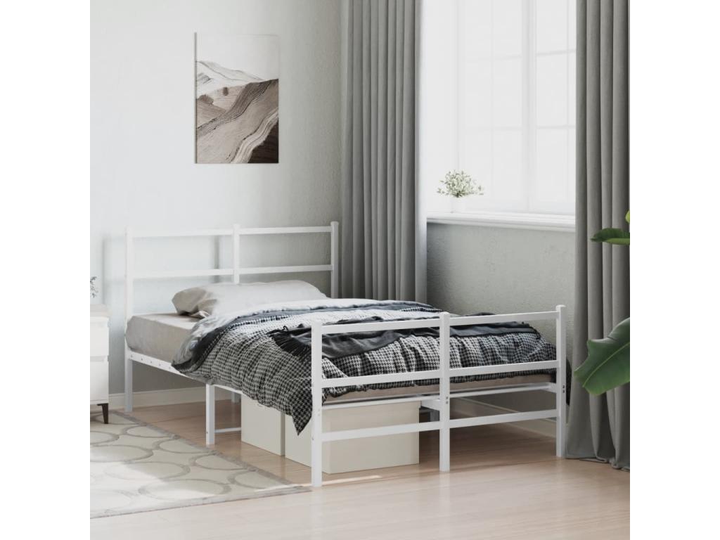 Metal bed frame without mattress and white bed legs, 120x190 cm