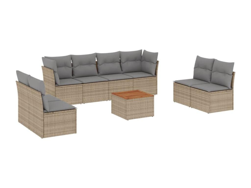 9-piece garden furniture set with cushions, méMeublita beige woven resin