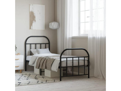 Metal bed frame with headboard/footboard, black, 75x190 cm