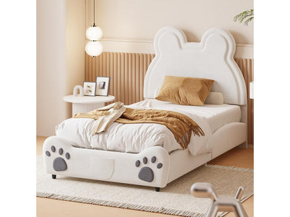 White upholstered single bed for children, 90x200 cm, in skin-friendly velvet