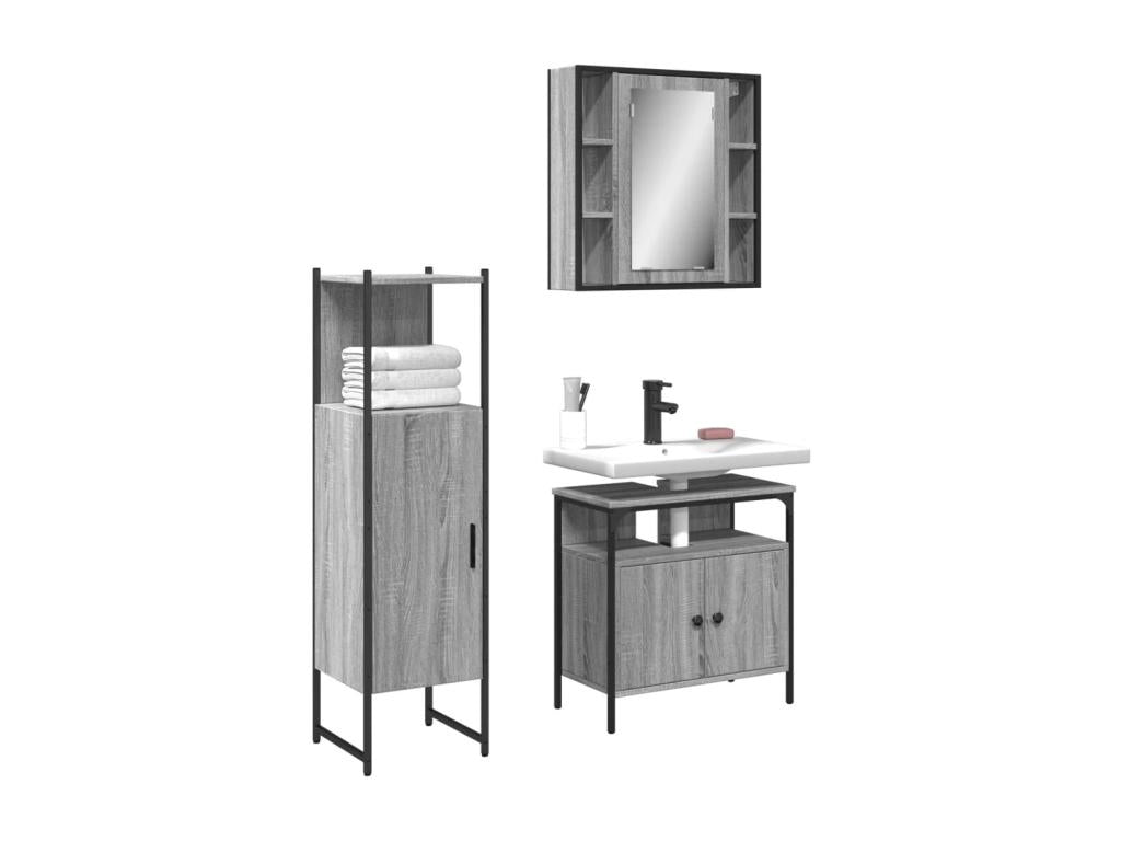 Meublita 3-piece bathroom cabinet set, grey