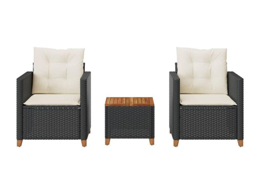 Meublita 3-piece set and cushions in black resin wicker