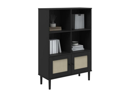 Meublita bookcase with black rattan-look finish and solid pine wood