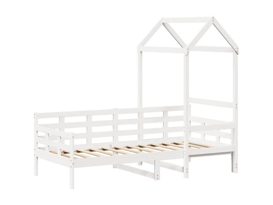 Daybed with canopy, mattress not included, white, 90x190 cm, solid wood