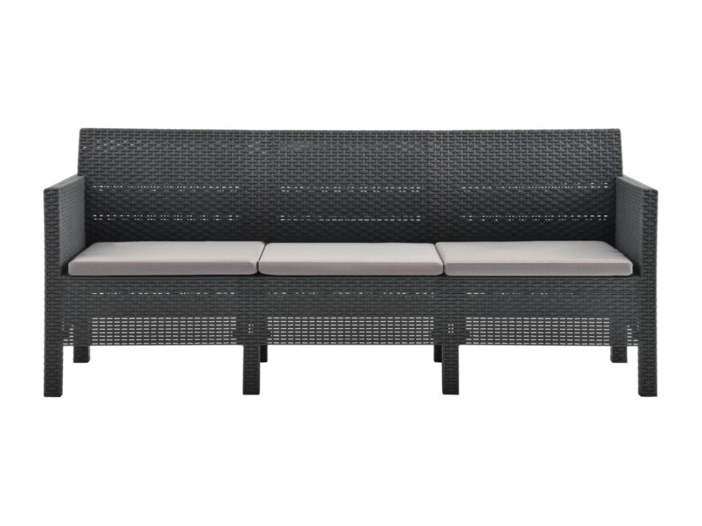 3-seater garden sofa with cushions, anthracite PP rattan