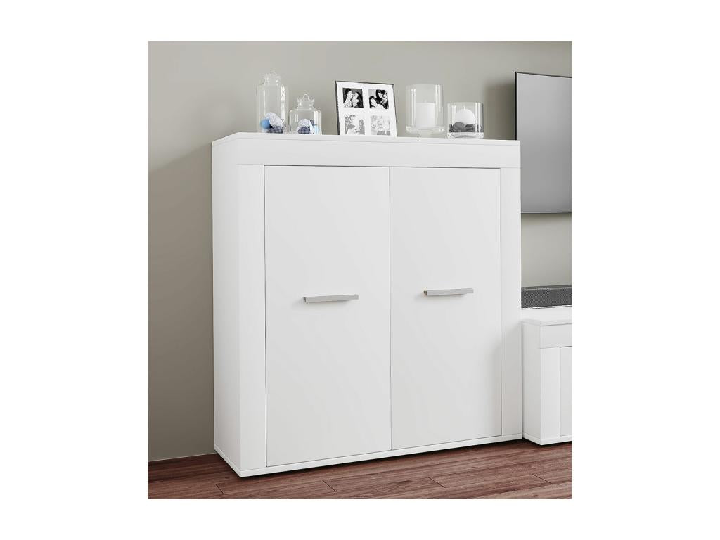 Meublita Wooden Chest of Drawers, Highboard, Usilo 2-Door Hinged Cabinet, White
