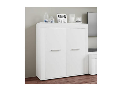 Meublita Wooden Chest of Drawers, Highboard, Usilo 2-Door Hinged Cabinet, White