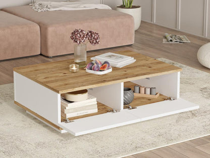 Coffee table with 2 doors - Natural and White - Meublita