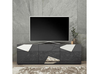 Meublita - 3-Door TV Stand in Carbon Grey Finish with Screen Prints and Mirrors