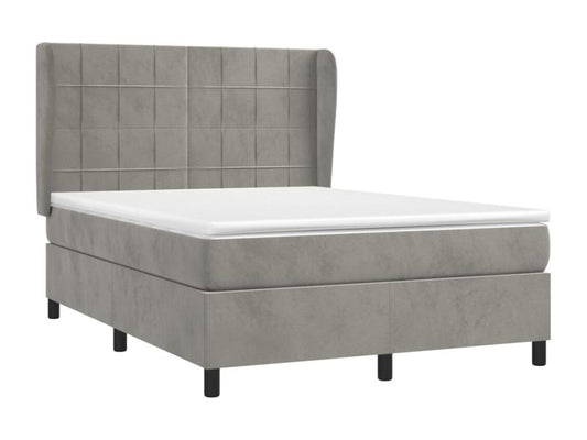 Upholstered bed base and mattress, light grey, 140x190cm, velvet
