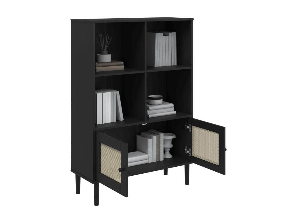 Meublita bookcase with black rattan-look finish and solid pine wood