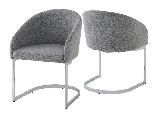 Set of 2 cantilever chairs in grey bouclé fabric
