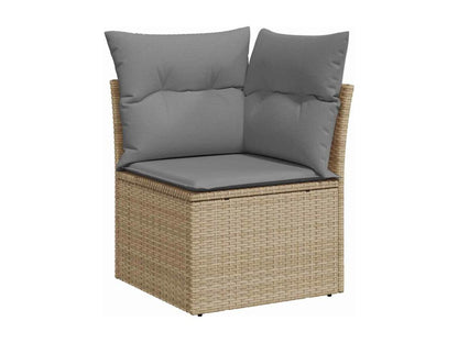 7-piece garden furniture set with cushions, beige woven resin