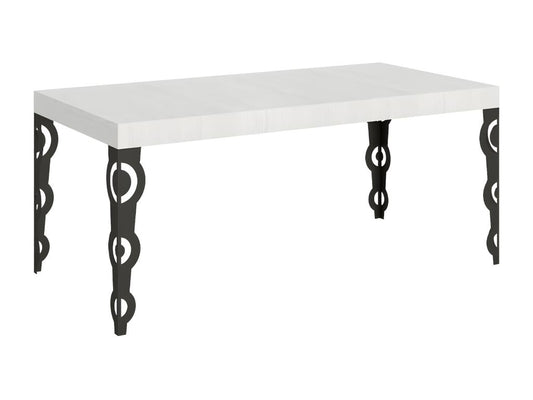 Rectangular oriental table for 6 people, 160cm long, white wood and anthracite metal legs, Meublita