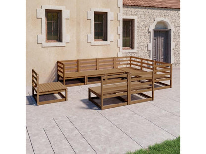 9-piece garden furniture set, honey brown, solid pine wood