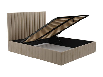 140x190 cm storage bed with vertical stitched headboard - Velvet - Meublita