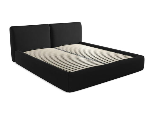 Chenille fabric storage bed 180x200 - black - Meublita