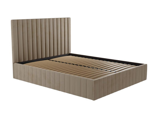 140x190 cm storage bed with vertical stitched headboard - Velvet - Meublita