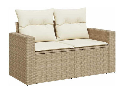 9-piece garden furniture set with cushions, beige woven resin