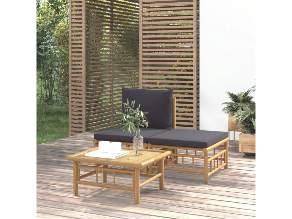 3-piece garden furniture set with dark grey cushions by Meublita