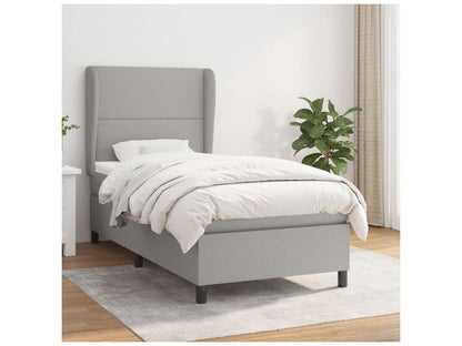 Meublita bed base and mattress, light grey, 90x190 cm, fabric