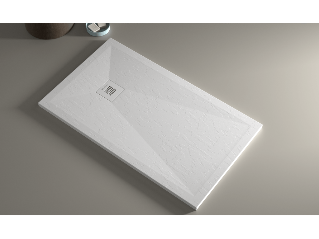 Meublita Plus white shower tray with slate finish and colored drain cover - 200x80 cm