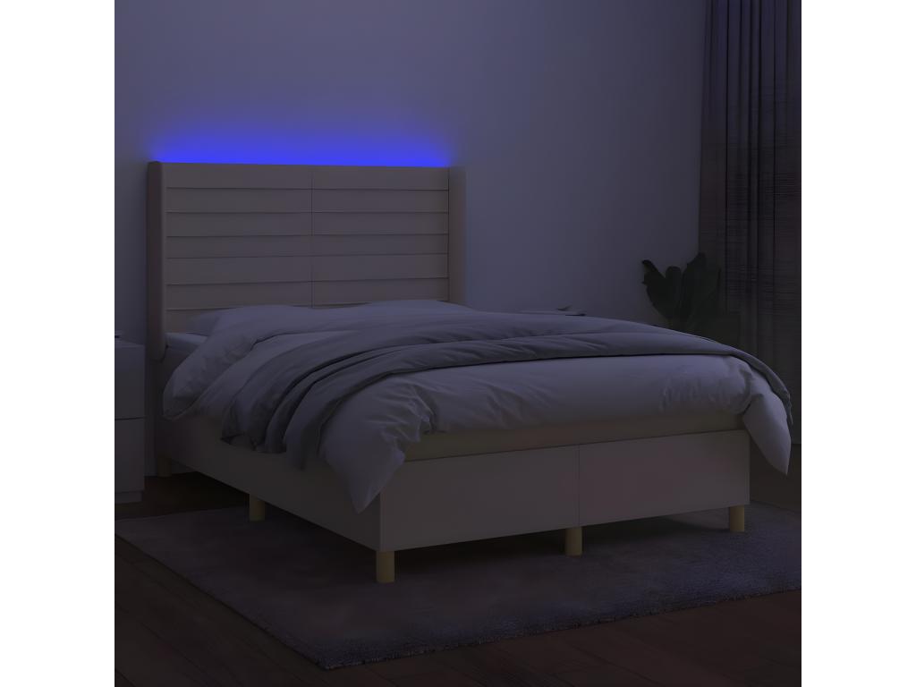 Meublita bed base with mattress and LED lighting, Cream, 140x190 cm, Fabric