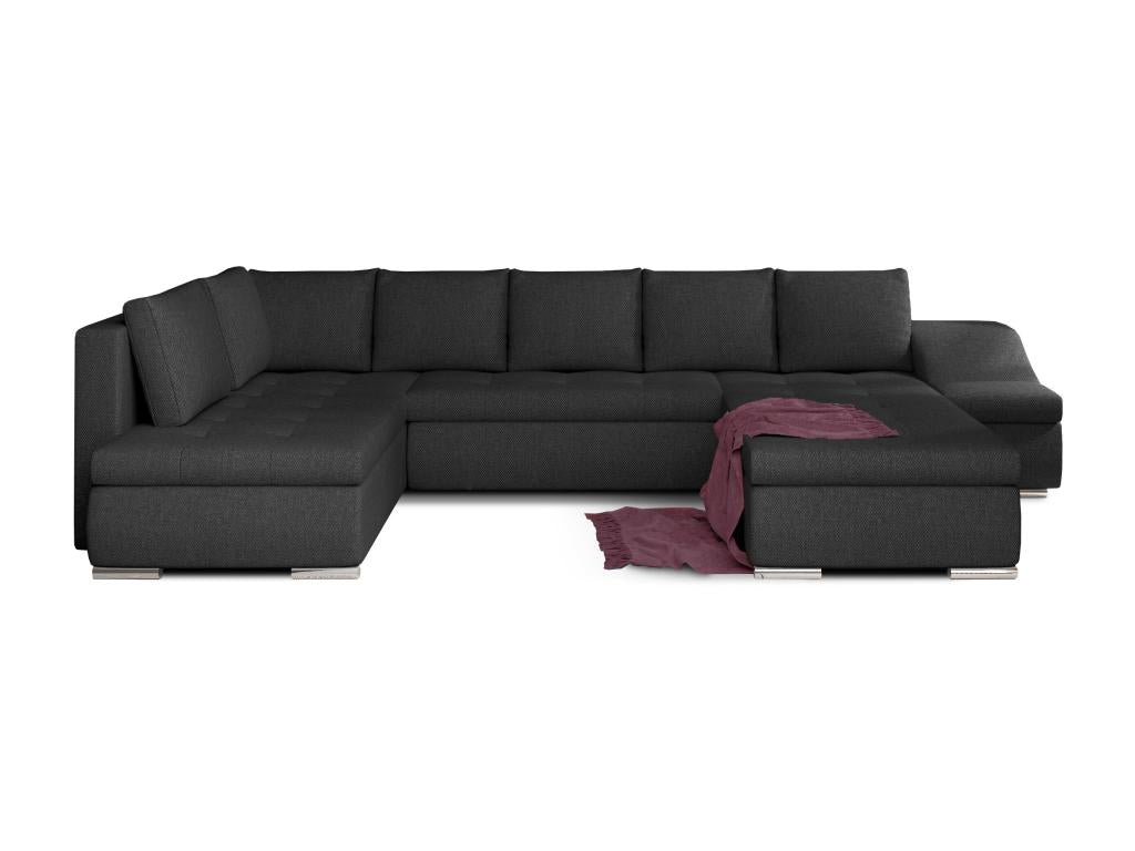 Meublita 340cm Panoramic Convertible Sofa in Dark Grey Fabric - Right-Hand Chaise