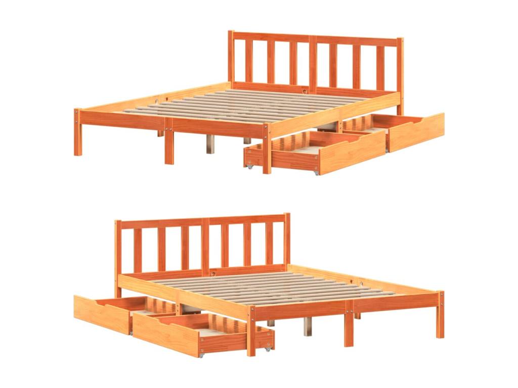 Bed frame without mattress brown wax 140x190cm solid pine wood