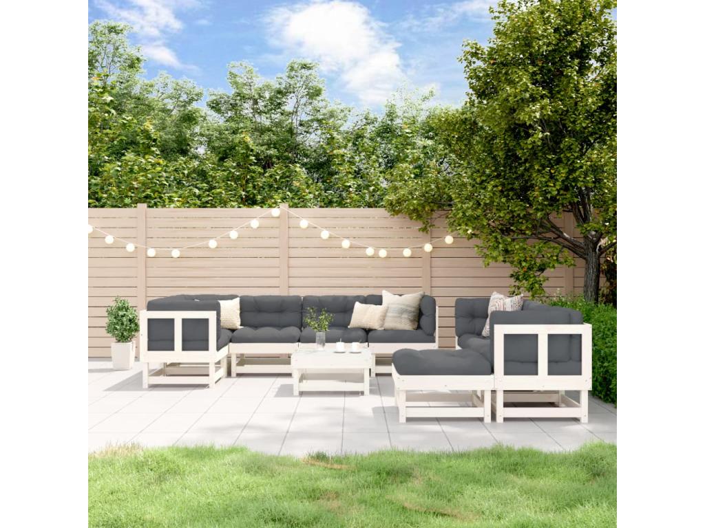 10-piece garden furniture set, white, solid pine wood