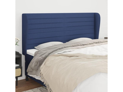 Headboard with wings, Blue, 203x23x118/128 cm, Fabric