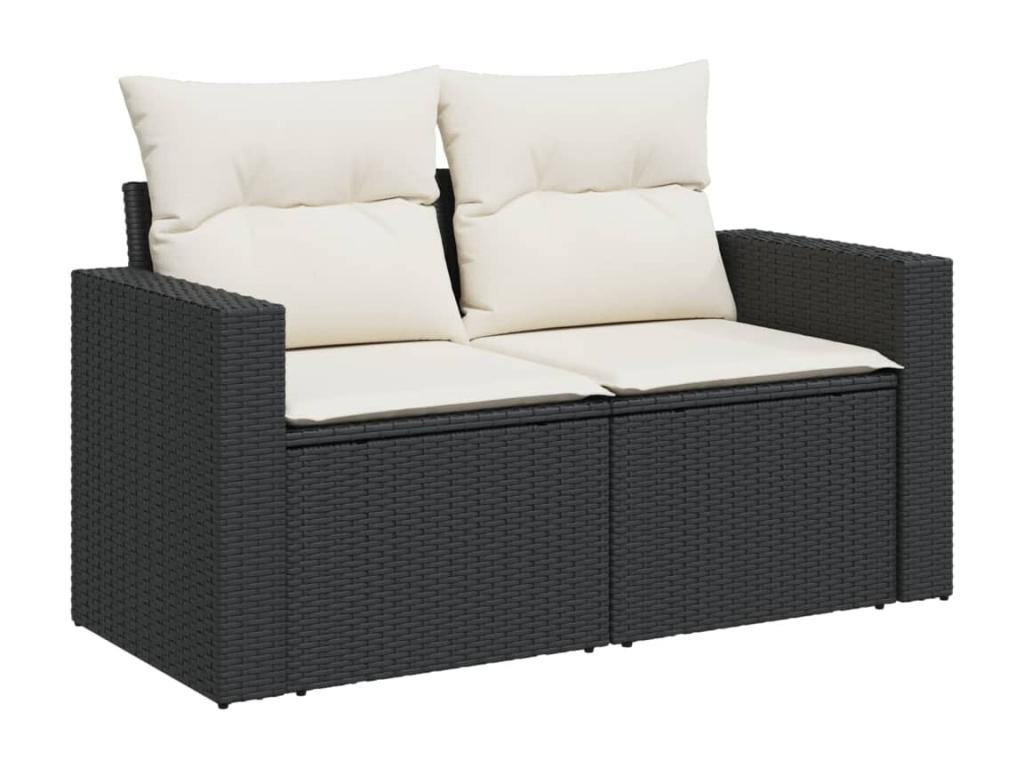 7-piece garden furniture set with cushions, black woven resin