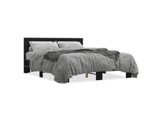 Black bed frame 150x200 engineered wood and metal