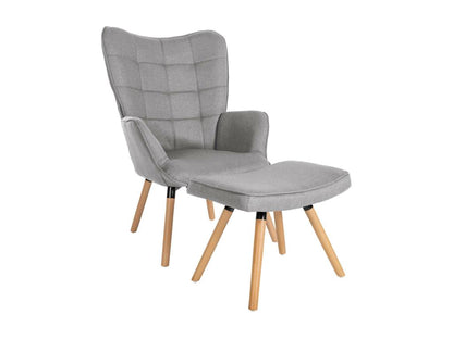 Armchair with Stool - Fabric/Wood - Grey - Meublita