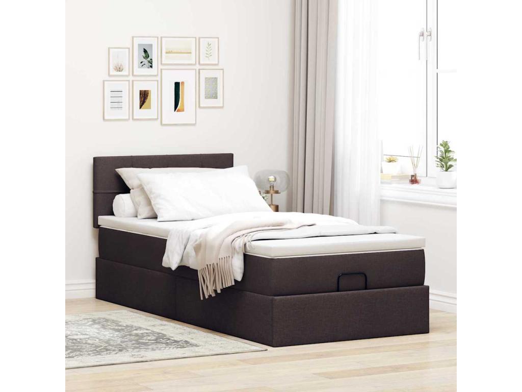 Ottoman bed frame with dark brown mattress 90x200 cm fabric