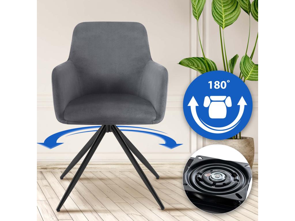 Chairs with armrests - Velvet / Matte black metal - Dark grey - Meublita