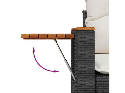 7-piece garden furniture set with cushions, black woven resin