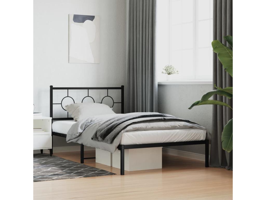 Metal bed frame with black headboard, 107x203 cm