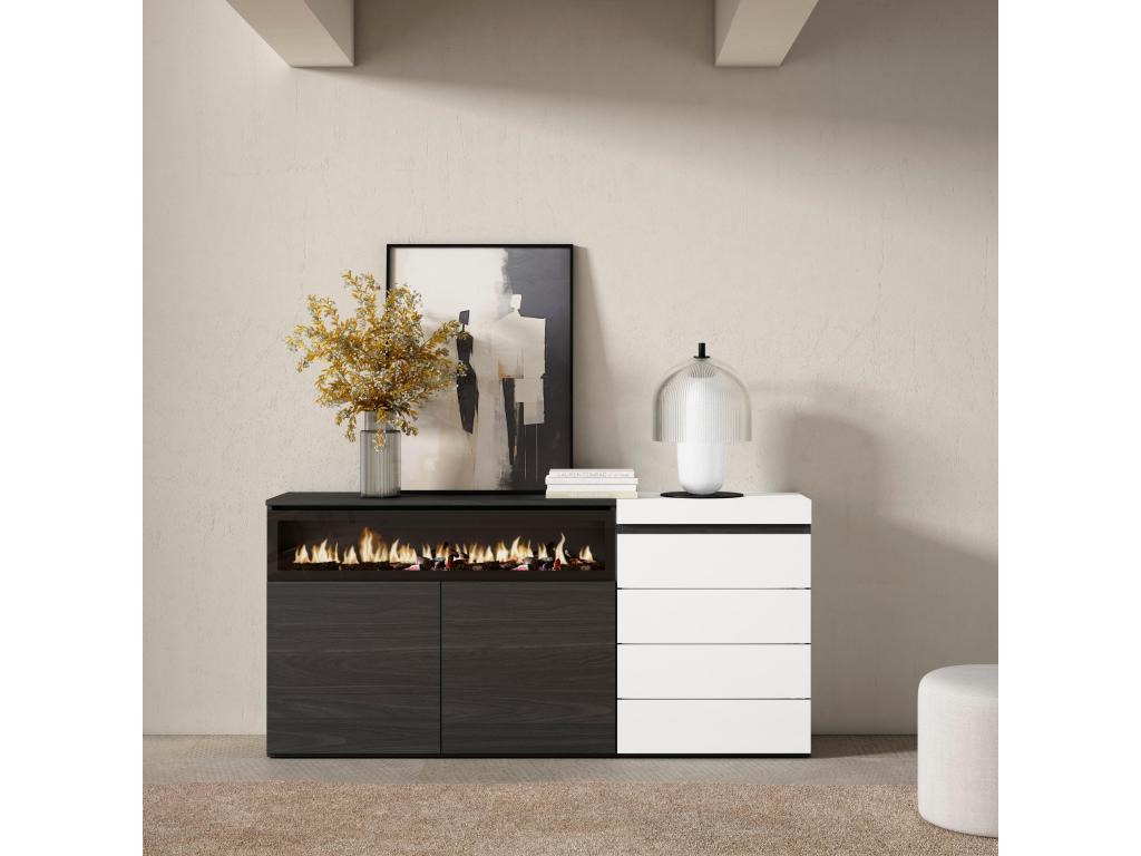 Sideboard 135x57x75 cm Bedroom Room Electric Fireplace Chest of Drawers White Buffet