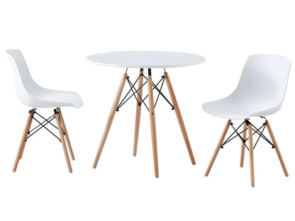 Round dining table in matte white with beech-colored legs - diameter 80 x height 75 cm
