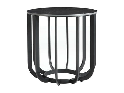 Meublita - Round Side Table with Marble-Effect Ceramic Top and Anthracite Grey Metal Frame