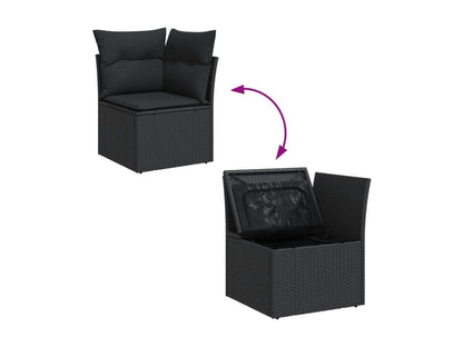 8-piece garden furniture set with cushions, black woven resin