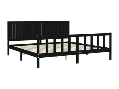 Bed frame with black headboard, 200x200 cm, solid wood