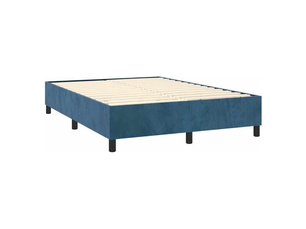 Meublita bed base and mattress, dark blue, 140x190 cm, velvet