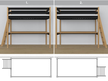 Wooden loft bed - with desk N02 Black / Natural Oak 100x200