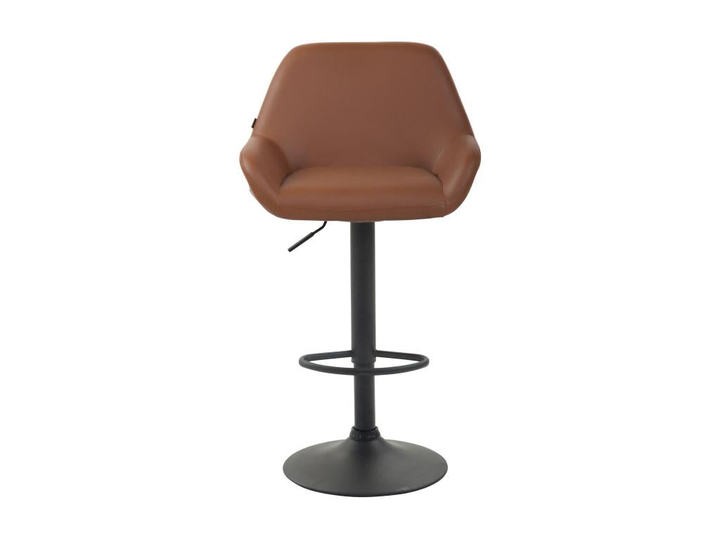 Set of 2 Bar Stools - PVC Faux Leather / Matte Black Metal - Light Brown - Meublita