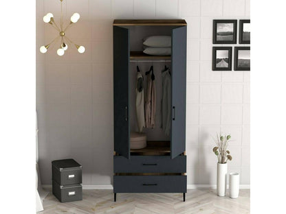 Meublita 2-Door Wardrobe, Bedroom Furniture, Walk-in Closet, Clothes Closet, 80x201x48 cm, Walnut and Anthracite