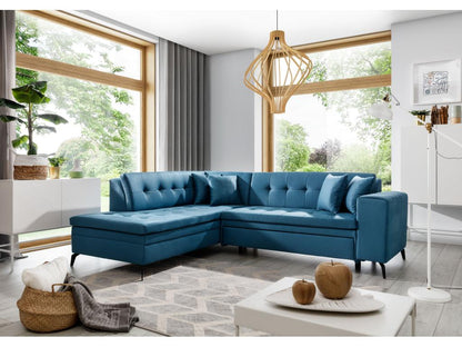 Meublita 260cm Left-Hand Corner Upholstered Convertible Sofa in Soft, Shiny Lemon Yellow Fabric