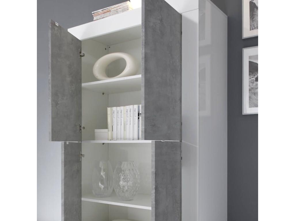 Meublita - 4-Door Storage Unit, White Lacquered Finish and Concrete Look